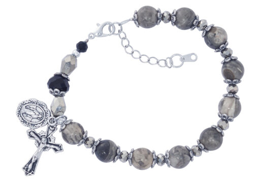 Picasso Stone & Black Crystal Beads with Adjustable Links
