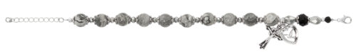 H.S.on Picasso Stone & Black Crystal Beads with Adjustable Links