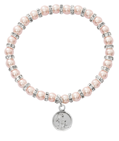 Pink Baby Stretch Bracelet and Pewter Angel Boxed