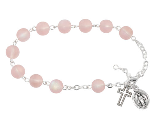 FROSTED PINK AB ROSARY BRACELET DELUXE BOX