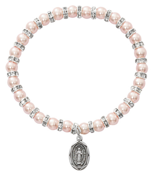 Pink Baby Stretch Bracelet and Pewter Medal Boxed