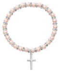 Pink Baby Stretch Bracelet and Pewter Cross Boxed