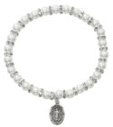 White Baby Stretch Bracelet and Pewter Medal Boxed