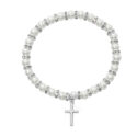 White Baby Stretch Bracelet and Pewter Cross Boxed