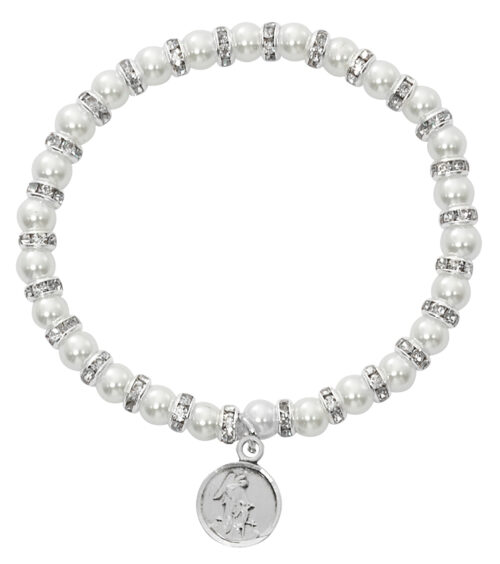 White Baby Stretch Bracelet and Sterling Angel Boxed