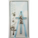 Blue Crib Cross and Blue Rosary Set Boxed