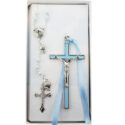 Blue Shell Rosary and Pink Crucifix Set Boxed