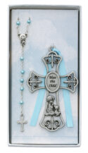 Baby Boy and Puppy Crib Cross and Rosary Boxed