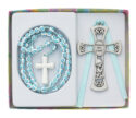 Boys Blue Cross Rosary With Crib Medal boxed
