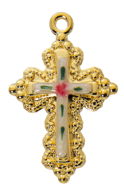 Gold over Sterling Silver Cloisonne Cross Boxed
