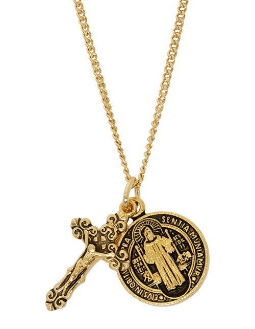 Gold over Sterling Silver St. Benedict and Crucifix