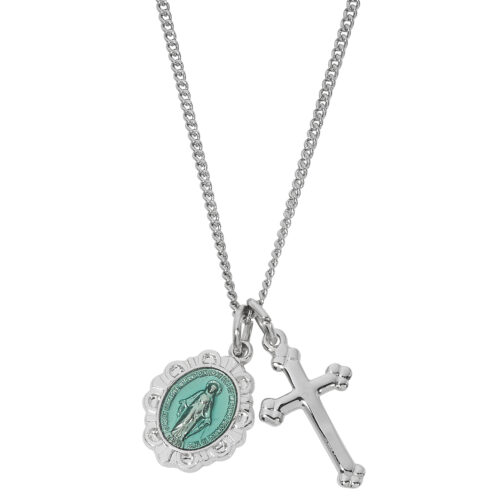 Sterling Silver Miraculous and Cross