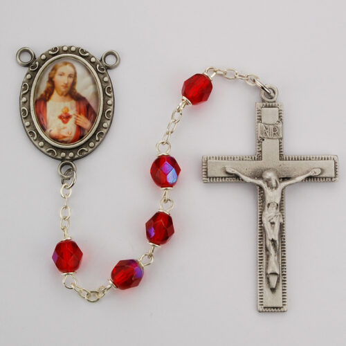 Red Aurora Sacred Heart Rosary Boxed