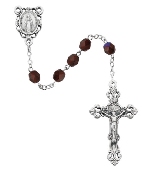 Dark Red Glass January Rosary Boxed