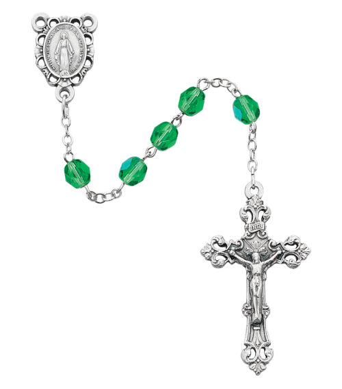 Light Green Glass August Rosary Boxed