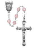 Pink Tin Cut Crystal Rosary Boxed