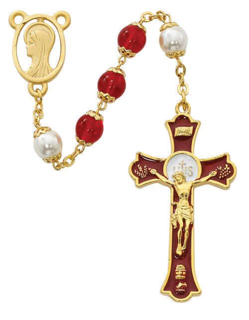 Red Holy Mass Crucifix Rosary Boxed