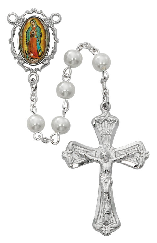 White Lady of Guadalupe Rosary Boxed.