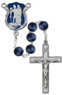 Blue Wood St Michael Badge Rosary Boxed