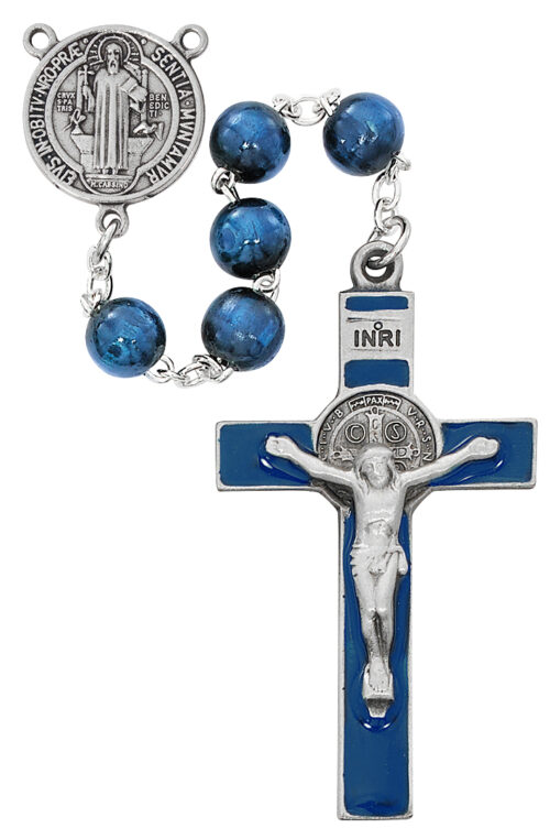 Blue Wood St Benedict Rosary Boxed