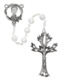 White Glass Dogwood Rosary Boxed