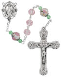 Pink & Flower Crystal Rosary Boxed