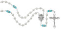 Pearl and Aqua Rosary with Zinc Center and Crucifixed
