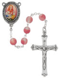 7MM PINK Frosted ST. DYMPHNA Decal Image ROSARY boxed