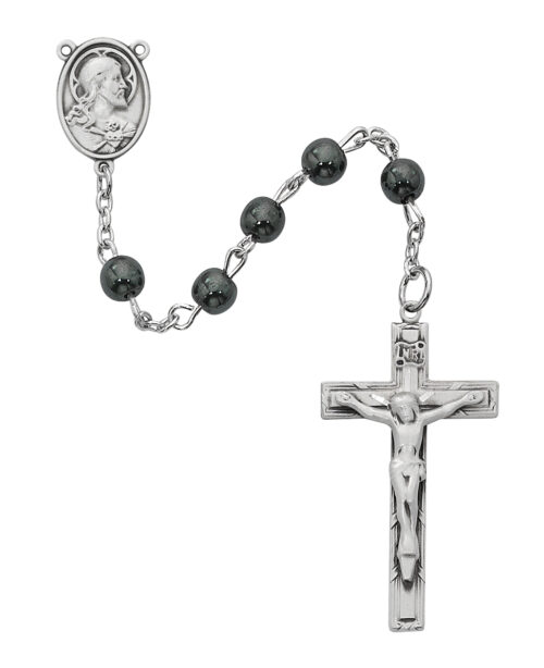 Sterling Hematite Rosary Boxed