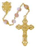 Gold tone pink Rosary boxed