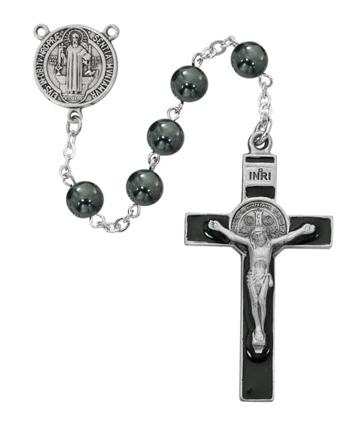 HEMATITE ST BENEDICT ROSARY DELUXE BOX